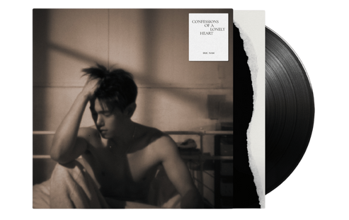 Confessions of A Lonely Heart Vinyl record with a vintage looking black and white photo of Eric Nam