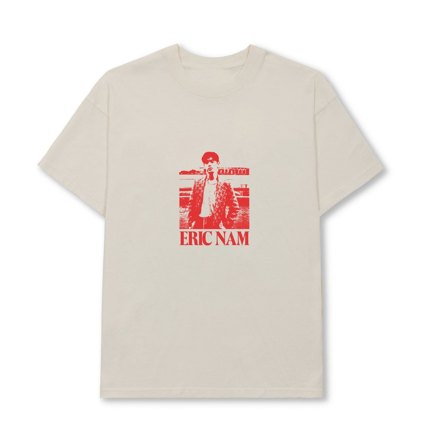There and Back Again photo red and cream tee Eric Nam